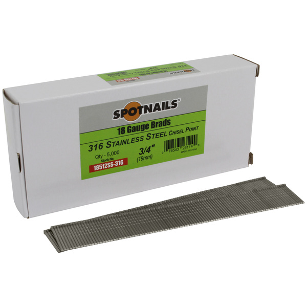 Spotnails Collated Brad Nail, 3/4 in L, 18 ga, Hot Dipped Galvanized, Brad Head 18512SS-316